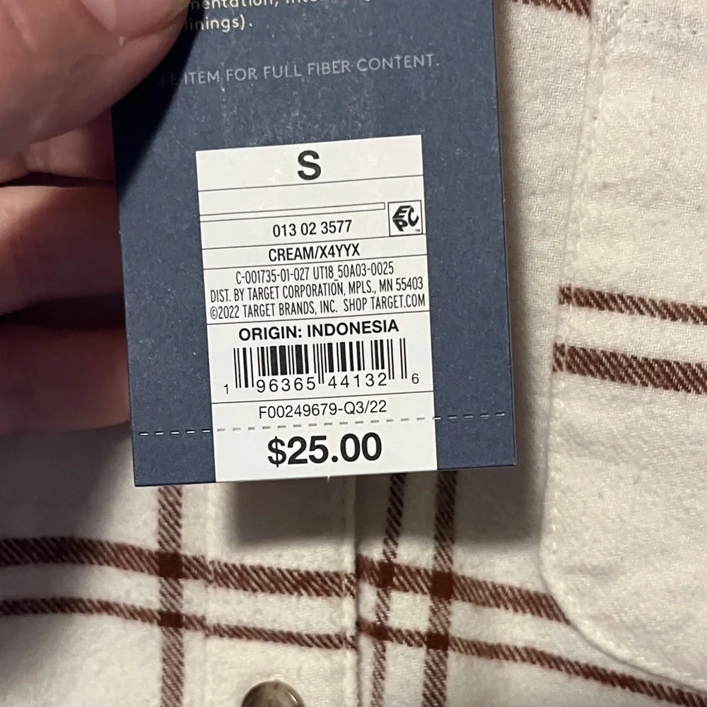 Universal Thread Women's Button-Down Shirt in Cream and Brown Plaid - Picture 3 of 8